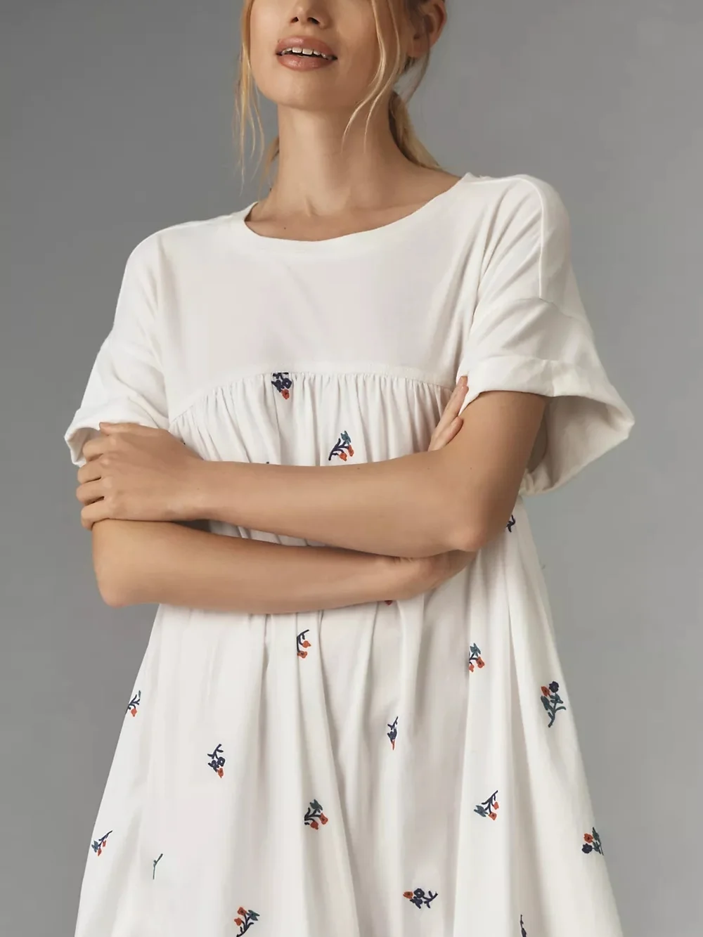 Pilcro White Maxi Dress with Navy and Coral Embroidery - Picture 2 of 8